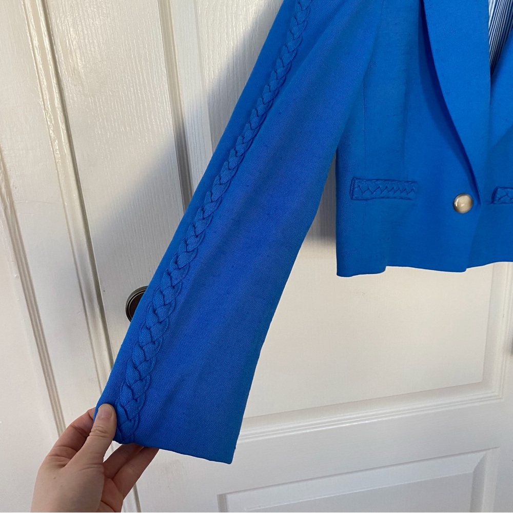 $598 NWOT Veronica Beard Behren Cropped Woven Blazer Jacket in Azure Blue Sz 6 - Picture 7 of 15